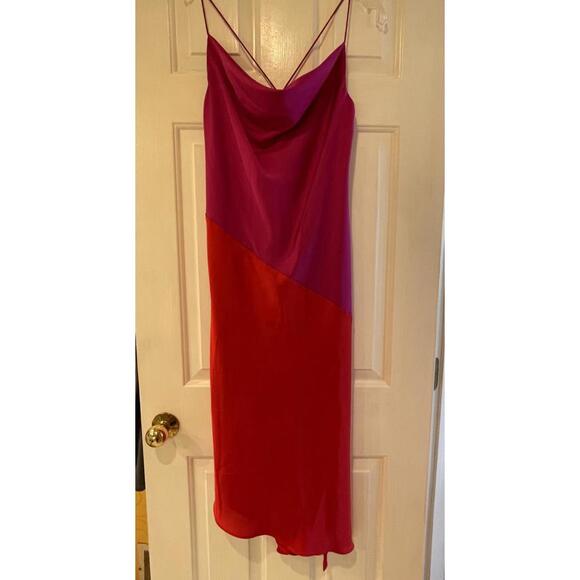 Cushnie Colorblock Satin Slip Midi Dress Spaghetti Straps Size 6 NWT - Picture 3 of 7